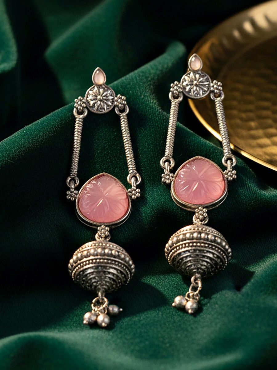 LUCKY JEWELLERY Trendy Oxidised  Pink Stone  Earrings for Girls & Women (370-KEG-13541-PK-S)