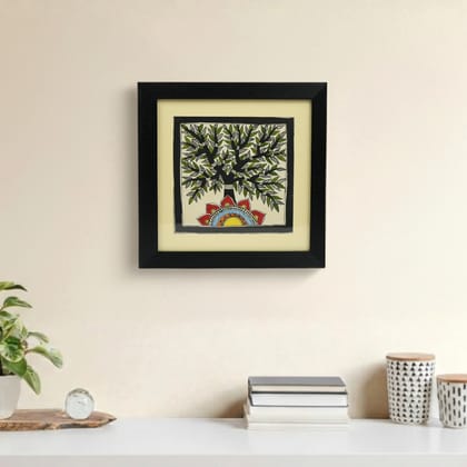 Wall Décor for Home & Office | Hand‑Painted Madhubani Tree of Life, 28×28 cm Frame with Glass | Jaya Artisan Store