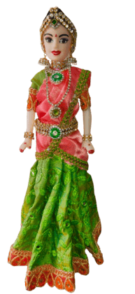 Traditional Indian decorative half saree doll in green and orange