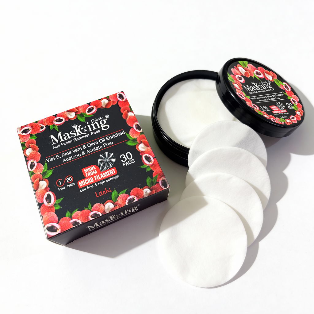 MasKing Nail Polish Remover Pads | Acetone-Free, Gentle & Nourishing Formula with Litchi Extracts | Quick & Easy Nail Polish Removal Wipes for Dark Shades | Travel-Friendly | 30 Pads Each | Pack of 2 - Makeup - Remover | Buy online on ZillyBuy