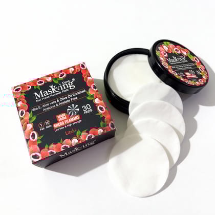 MasKing Nail Polish Remover Pads | Acetone-Free, Gentle & Nourishing Formula with Litchi Extracts | Quick & Easy Nail Polish Removal Wipes for Dark Shades | Travel-Friendly | 30 Pads Each | Pack of 2