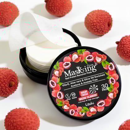 MasKing Nail Polish Remover Pads | Acetone-Free, Gentle & Nourishing Formula with Litchi Extracts | Quick & Easy Nail Polish Removal Wipes for Dark Shades | Travel-Friendly | 30 Pads Each | Pack of 2