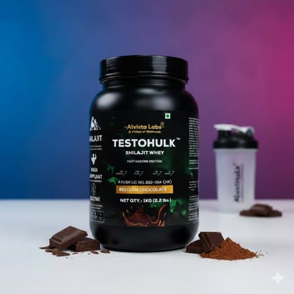 TestoHulk Shilajit Whey Protein – Fast Absorb with BCAA, EAA & 6 Ayurvedic Herbs
