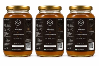 Favours Organics Wild Forest Honey 1kg | Raw Unprocessed | No Added Sugar or Preservatives | 100% Pure Honey | Immunity Booster | Natural Forest Harvested Honey Pack of 3
