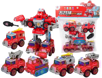 KTRS Enterprise 5 in 1 Fire Fighting Trucks Take Apart Robot Toys Vehicle Set Assembly Car Construction Transform Into Robot Building Block Play Set for Kids KTRS Enterprise 5 in 1 Fire Fighting Trucks Take Apart Robot Toys Vehicle Set Assembly Car Construction Transform Into Robot Building Block Play Set for Kids