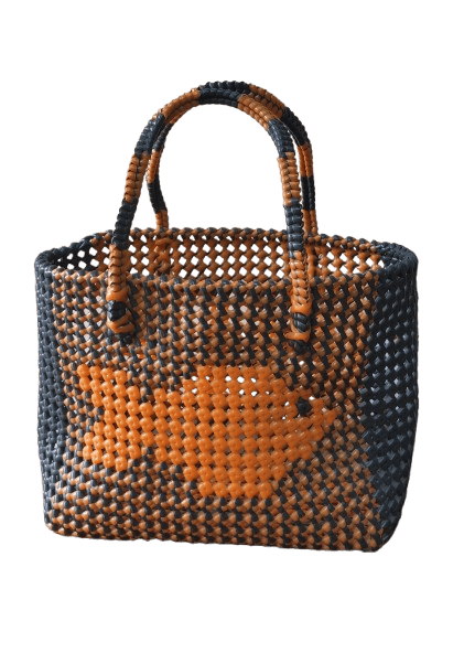 Black and orange colour wire basket with an image