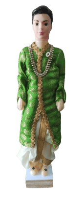 Traditional Indian Groom Doll in Green Sherwani with Gold Embroidery