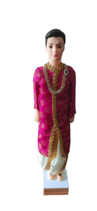 Traditional Indian Groom Doll in Dark Pink Sherwani with Gold Embroidery