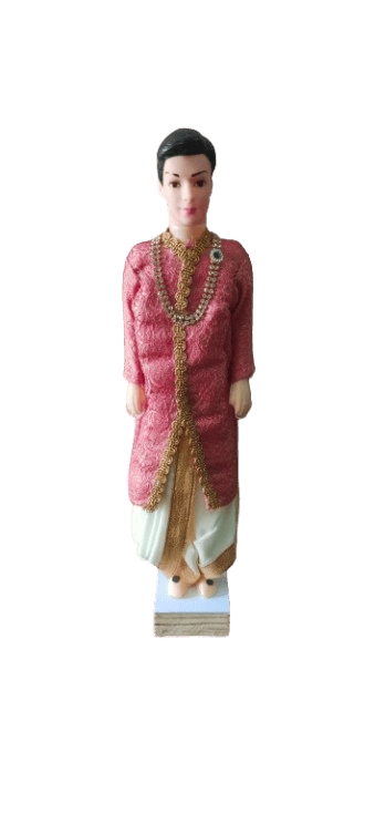 Traditional Indian Groom Doll in Red Sherwani with Gold Embroidery