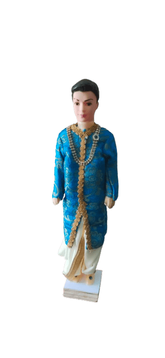 Traditional Indian Groom Doll in Blue Sherwani And White Dhoti