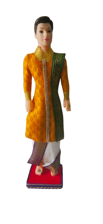 Traditional Indian Groom Doll in Yellow Sherwani