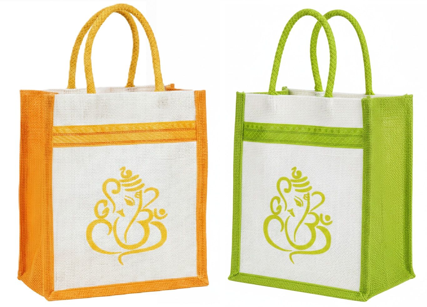 SS Eco-Life Big Size Printed Jute Return Gift Bags 12x10x4 Inch | Ganesha Design Wedding & Function Gift Bags | Pack of 10