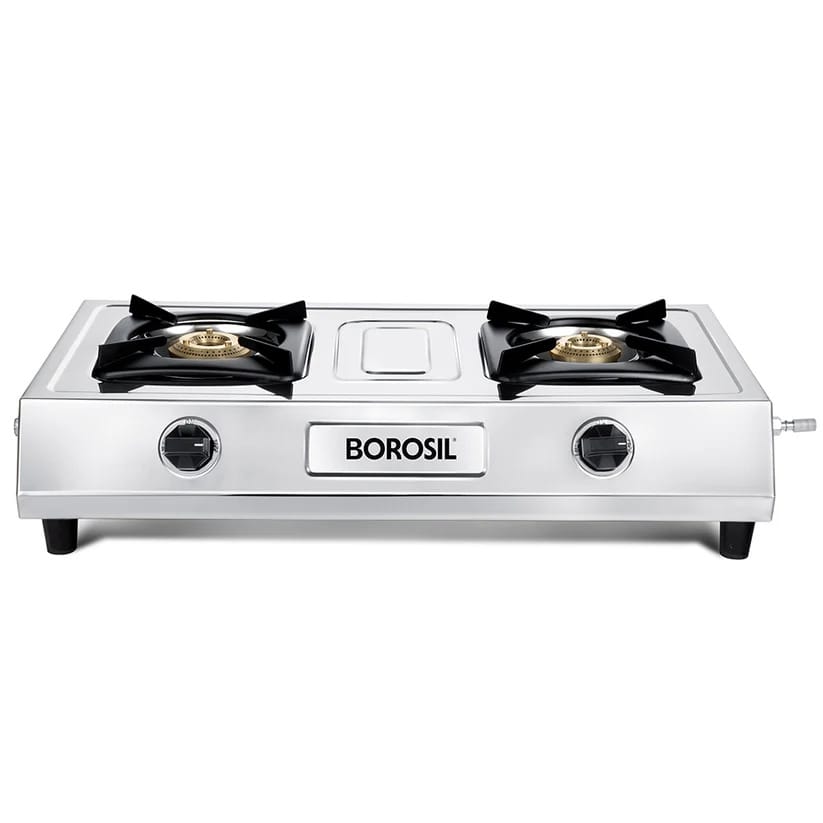 Borosil Smart Flame DLX 2 Burner Stainless Steel Gas Stove | Brass Burner | LPG Gas Stove | Mannual Ignition | Dip Tray, Anti Skid Legs | 360⁰ revolving nozzle | High Effeciency Burner | 2 Years Warranty
