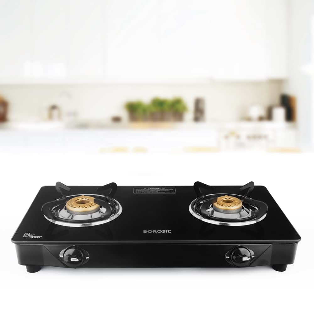 Borosil Magnum 2 Brass Burner Gas Stove (Made in India) | 6 mm Toughened Borosilicate Glass Top | ISI Certified LPG Gas Stove | 360⁰ Revolving nozzle | High Effeciency Burner | 2 Years Warranty - Cookware | Buy online on ZillyBuy