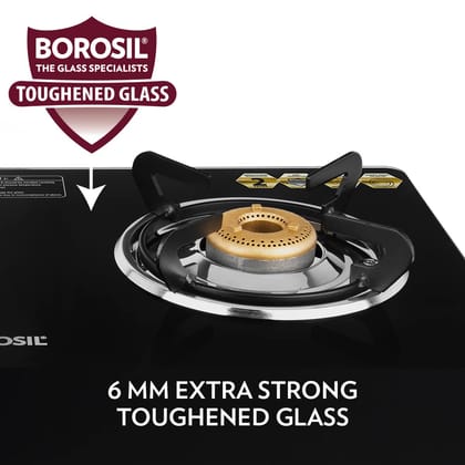 Borosil Magnum 2 Brass Burner Gas Stove (Made in India) | 6 mm Toughened Borosilicate Glass Top | ISI Certified LPG Gas Stove | 360⁰ Revolving nozzle | High Effeciency Burner | 2 Years Warranty