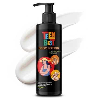 Healthbest Teens Body Lotion with Kojic Acid & Vitamin E - 200ml Lightweight Hydrating Moisturizer for Growing Skin for Boys & Girls Ages 13-19
