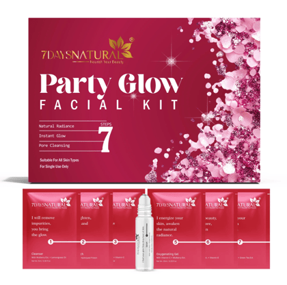 Instant Party Glow 7-Step Facial Kit (Pack of 1) – Professional Salon-Like Radiance & Brightening Treatment for Festive Glow | Suitable for All Skin Types