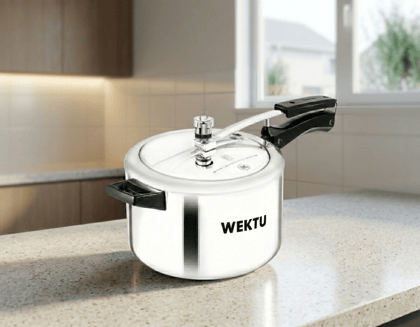 WEKTU Premium 3-Litre Aluminium Inner Lid Pressure Cooker with Ergonomic Stay-Cool Handles | Faster & Even Heating (Silver)