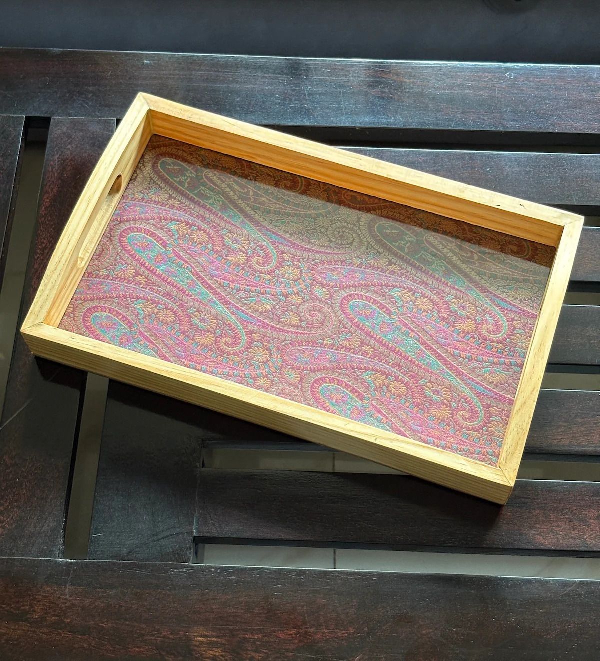 Gul Ambi Brocade Pine Wood Serving Tray – 14 x 8.5 Inch