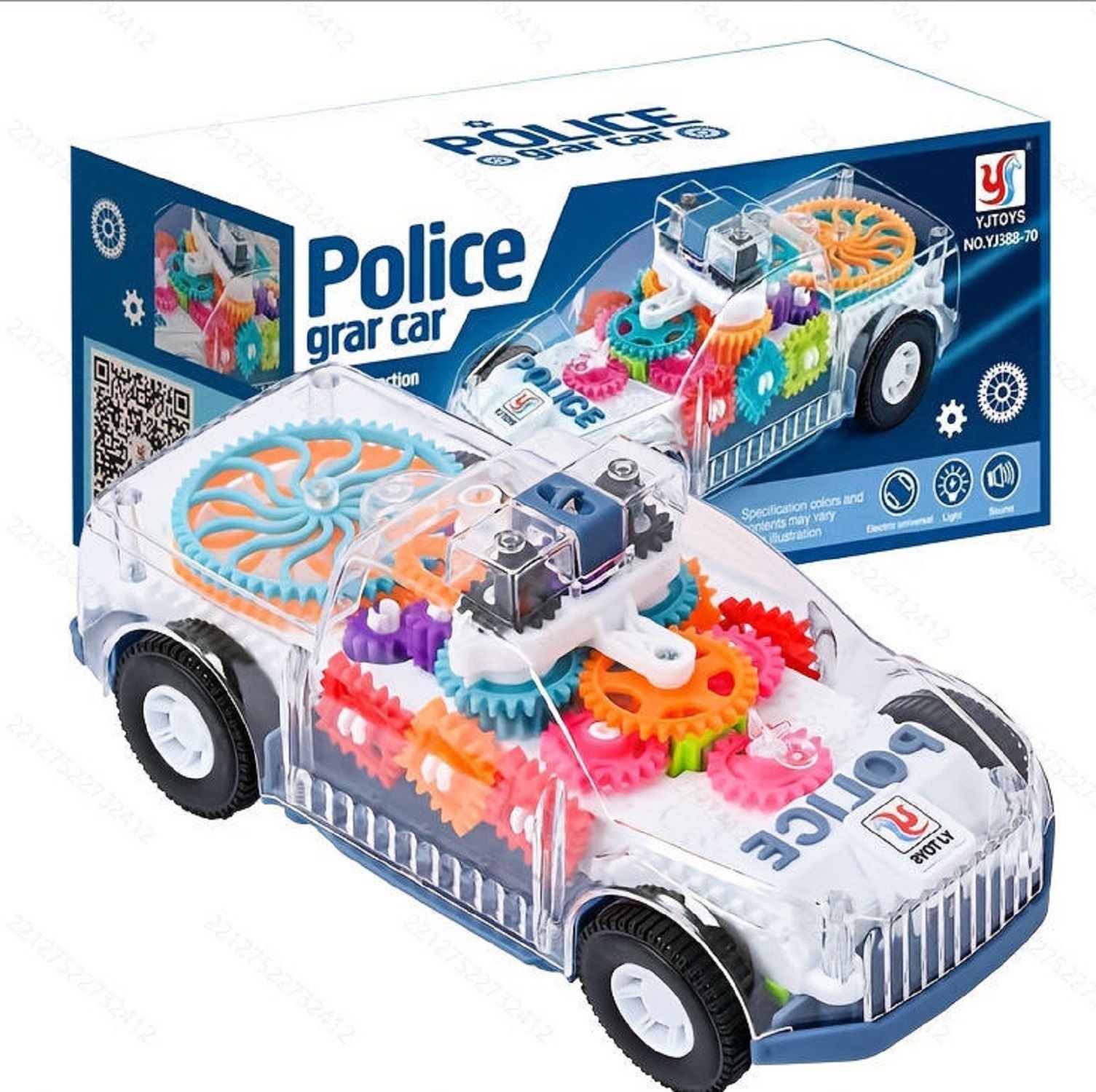 KTRS Enterprise Transparent Toy Car - with Visible Colored Moving Gear System, Light and Sound Transparent Electric Car Toy Light Music LED Light Effects (Police Car)