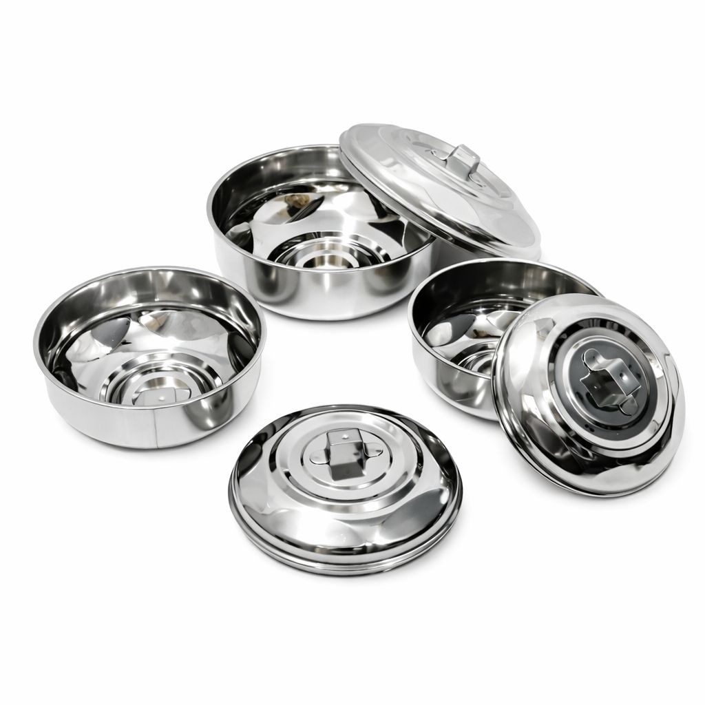 Trishav Stainless Steel Multipurpose Container Set with Lid (Set of 3) Mirror Finish | Freezer Safe | Food Grade
