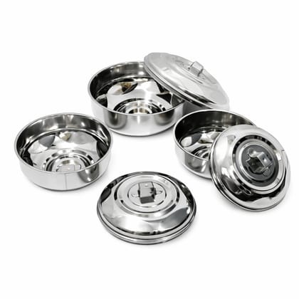 Trishav Stainless Steel Multipurpose Container Set with Lid (Set of 3) Mirror Finish | Freezer Safe | Food Grade