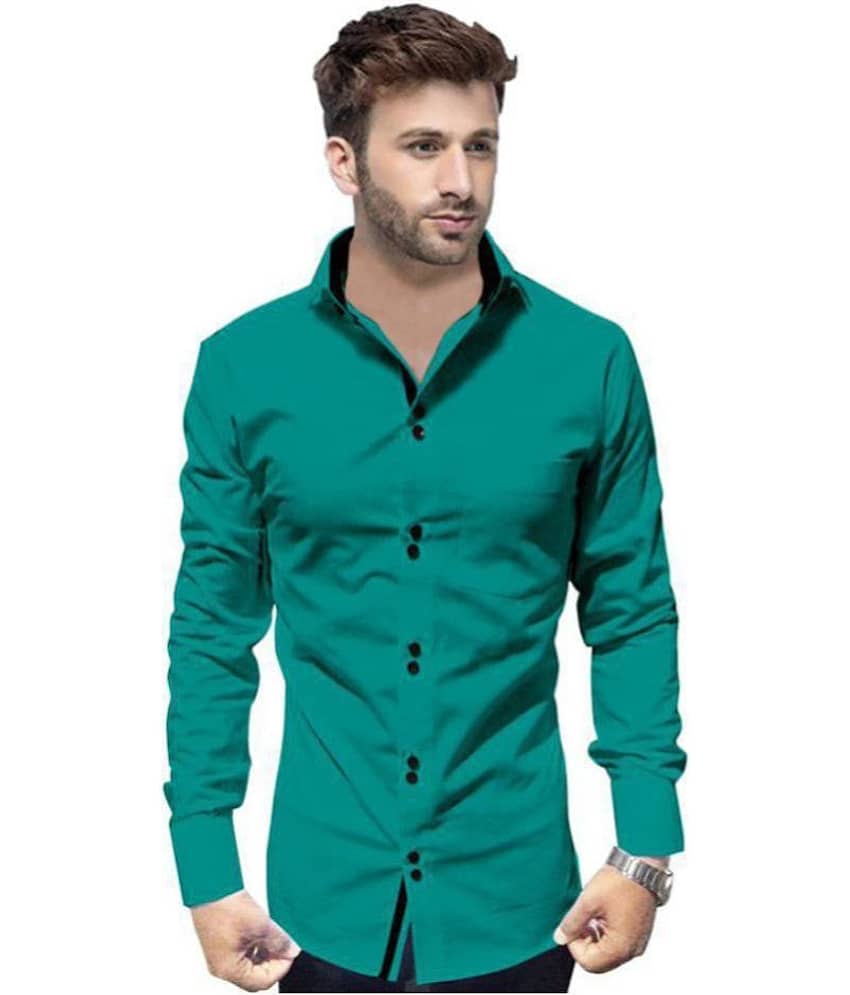 P&V - Green Cotton Blend Regular Fit Men's Casual Shirt (Pack of 1)