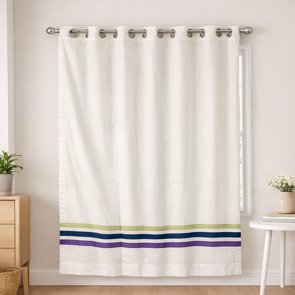 Cotton  White 3 Strip Curtain With ring Eyelet