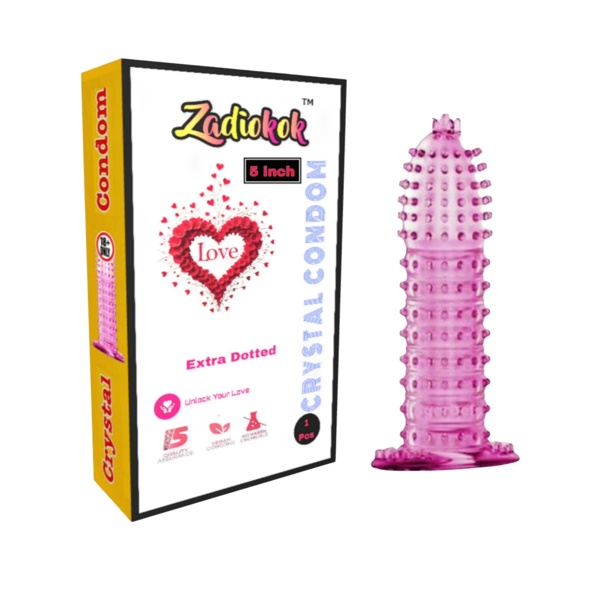 Zadiokok Crystal Condom with Extra Dots for Intense Pleasure | Single Pack 