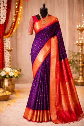Purple and Red Silk Blend Traditional Saree Purple and Red Silk Blend Traditional Saree