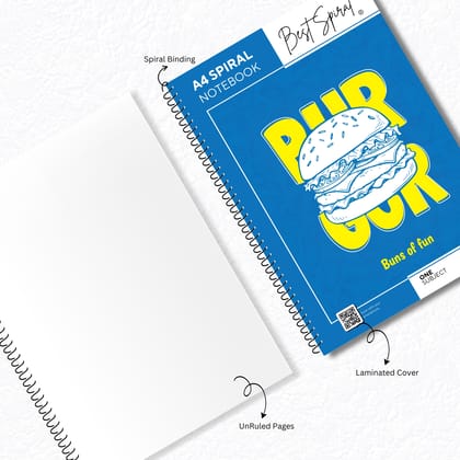 Best Spiral A4 Notebook 200 Pages UnRuled | 70 GSM Thick Paper | Strong Spiral Binding | 700 Micron PP Cover | Pack of 1