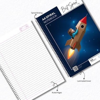 Best Spiral A4 Notebook 300 Pages Ruled | 60 GSM Paper | Strong Spiral Binding | 700 Micron PP Cover | Pack of 1