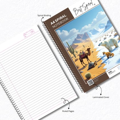Best Spiral A4 Notebook 400 Pages Ruled | 60 GSM Paper | Strong Spiral Binding | 700 Micron PP Cover | Pack of 1