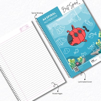 Best Spiral A4 Notebook 500 Pages Ruled | 60 GSM Paper | Strong Spiral Binding | 700 Micron PP Cover | Pack of 1