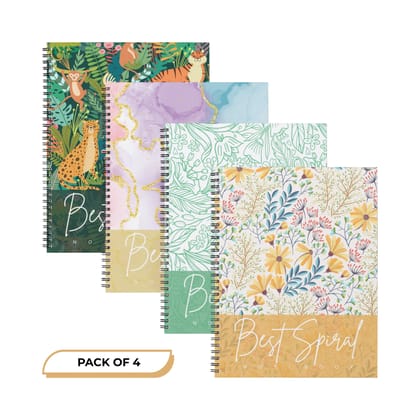 Best Spiral B5 Notebook 200 Pages Ruled | 60 GSM Paper | Strong Double Wire Binding | Laminated Cover | Pack of 4