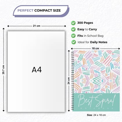 Best Spiral B5 Notebook 300 Pages Ruled | 60 GSM Paper | Strong Double Wire Binding | Laminated Cover | Pack of 3 Notebooks