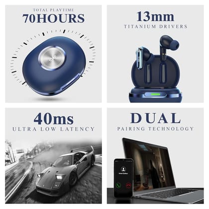 truke New Launch Mega 10 True Wireless in Ear Earbuds W/ 24-Bit Lossless Spatial Audio, 70H Battery Fast Charge Buds (Royal Blue)