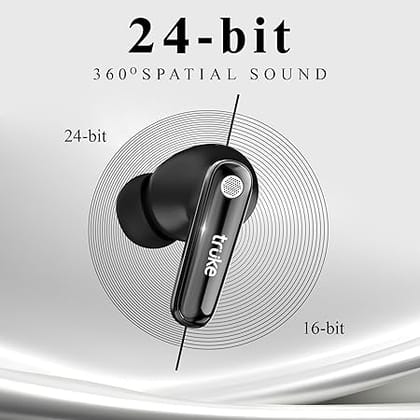 truke New Launch Mega 10 True Wireless in Ear Earbuds W/ 24-Bit Lossless Spatial Audio, 70H Battery Fast Charge Buds (Jet Black)