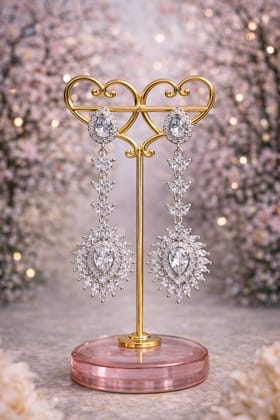 ✨Elegant Silver Plated White Stone & CZ Long Dangler Earrings ✨