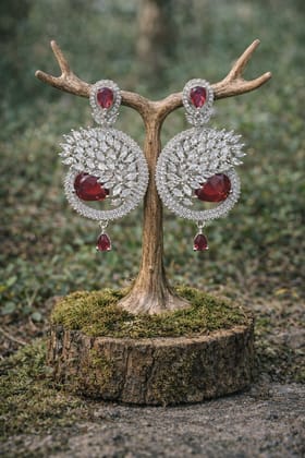 ✨Red Stone American Diamond Dangle Earrings for Women | Bridal Wedding Statement Earrings | Party Wear Designer Jewelry ✨