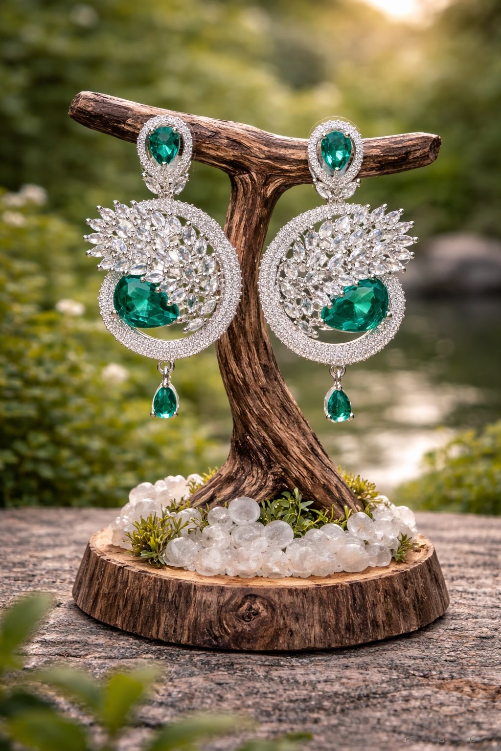 ✨Sea Green American Diamond Dangle Earrings for Women | Bridal, Wedding & Party Wear Statement Earrings ✨