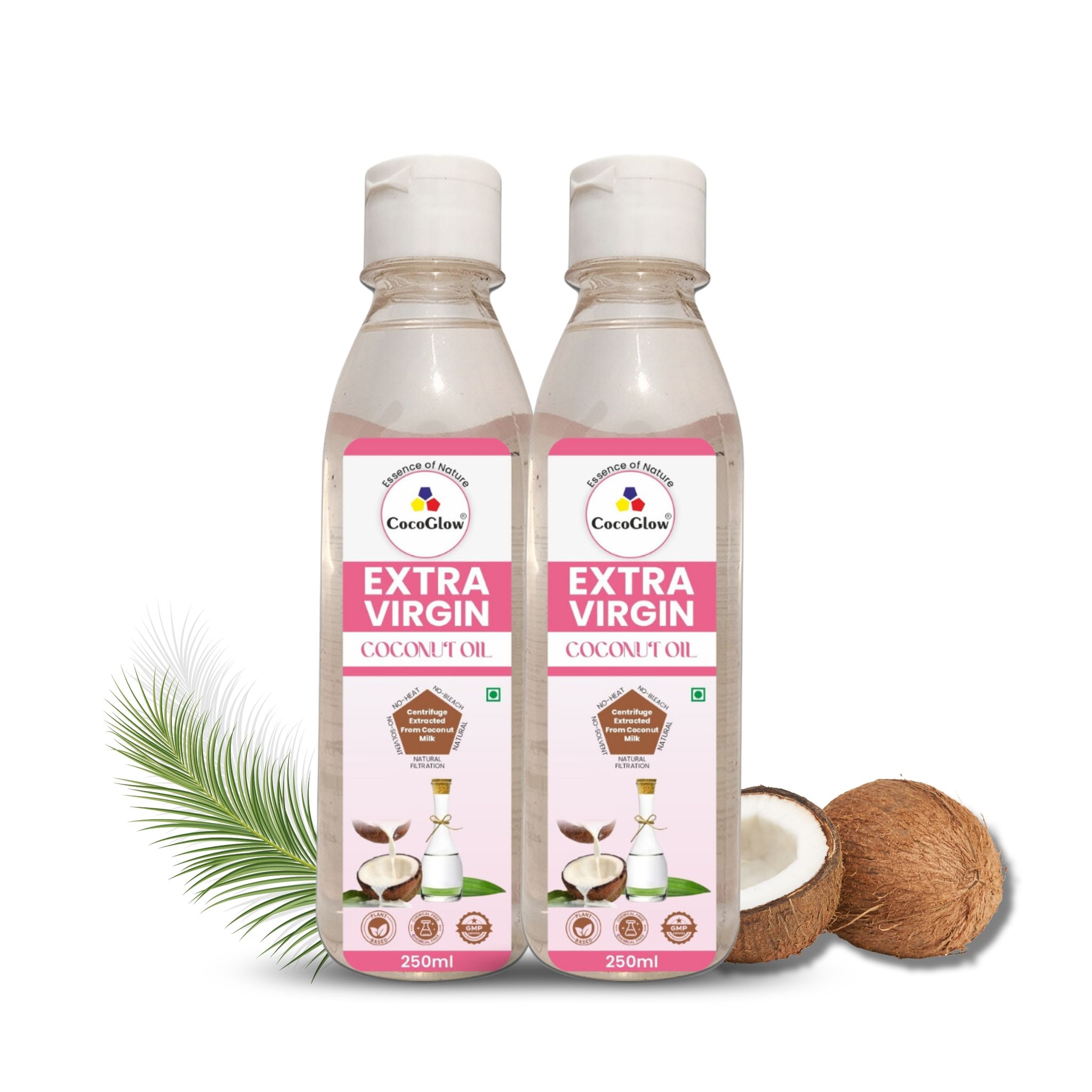 CocoGlow Extra Virgin Coconut Oil Wood Pressed Kacchi Ghani Combo Pack 2 x 250ml