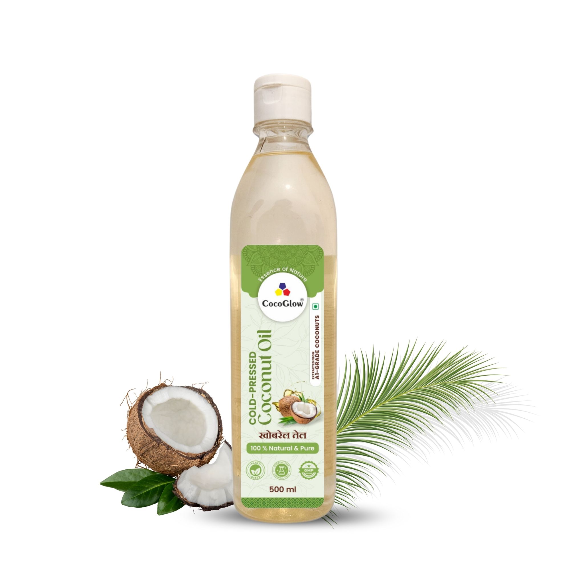 CocoGlow Cold Pressed Coconut Oil Wood Pressed Kacchi Ghani 100% Pure Natural 500ml