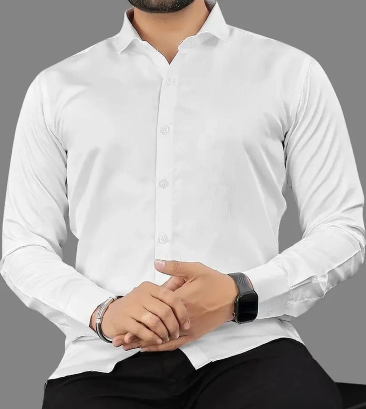 Men's Solid White Full Sleeve Cotton Formal Shirt