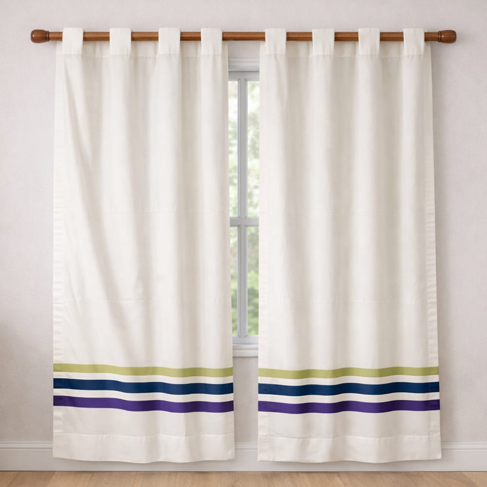 White 3-Stripe Belt Eyelet Curtain