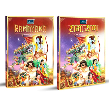 Ramayana Hindi + Ramayana English (Set of 2) | Complete Ramayan Hindu Mythology Epic Story Book Combo of Lord Rama - For All Ages