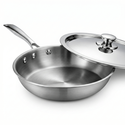 WEKTU  Tri-Ply Frying Pan with SS Lid – Heavy Bottom Professional Cookware.