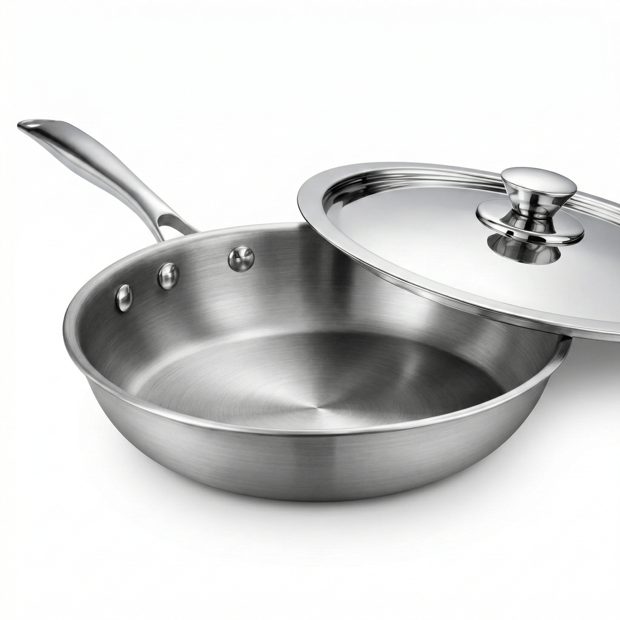 WEKTU  Tri-Ply Frying Pan with SS Lid – Heavy Bottom Professional Cookware.