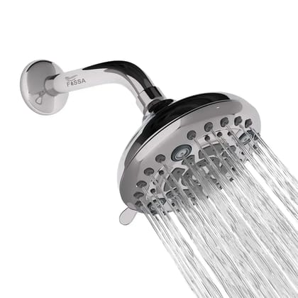Fixed ( 5 Inches ) 304- Grade 6 Spray Settings Stainless Steel Silver Finish Overhead Shower( Arm 9 Inch )