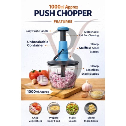 V3Deals Vegetable Chopper for Kitchen Use - Premium Manual Push Chopper & Hand Press Chopper with 5 Stainless Steel Blades | Veg Chopper & Kitchen Choppers Unbreakable Body